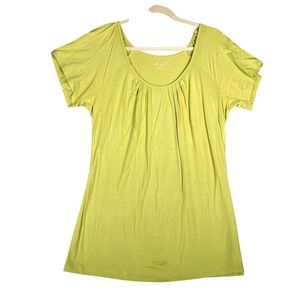 Willi Smith Women's Lime Green Gathered Neck Short Sleeve Tunic Top Size L